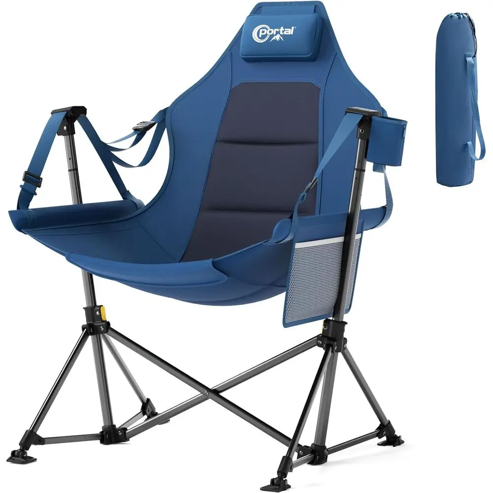 

Кемпинговое кресло-гамак повышенной прочности (до 180 кг) - Уличное качающееся кресло с регулируемым наклоном и подушкой для отдыха, портативный гамак-качели