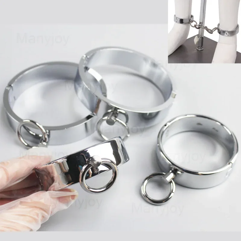 Manyjoy Stainless Steel Handcuffs Ankle Cuffs with Chain Lockable Restraint BDSM Bondage Wrist Cuffs Adults Sex Toys for Couples