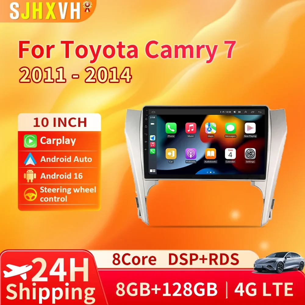 Android 16 Car Radio For Toyota Camry 7 XV 50 55 2011 - 2014 BT 4G WIFI QLED GPS NAVI 2DIN Multimedia Stereo Video Player LTE 5G