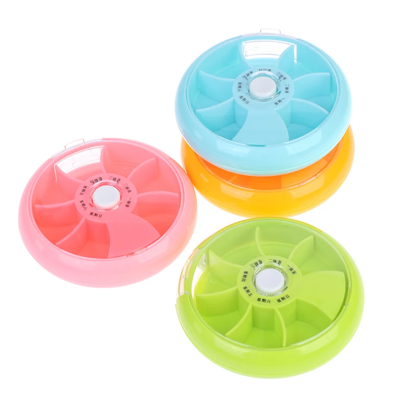 Circular Rotating Pill Box 7 Slots Round Daily Weekly Tablet Pill Splitters