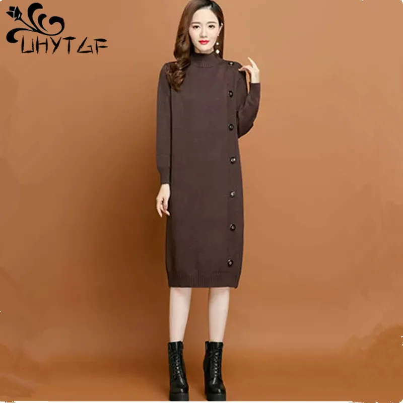 

UHYTGF Women Dress Long Sleeve Turtleneck Knit Pullover Sweater Can Be Worn Inside Outside Spring Autumn Sweater Dress Ladies247