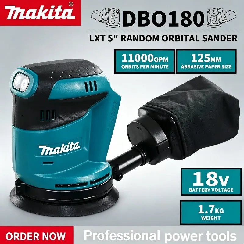 

Makita DBO180Z 18V Rechargeable Random Orbit Sander – Cordless Disc Sanding Tool for Woodworking and Mud Polishing