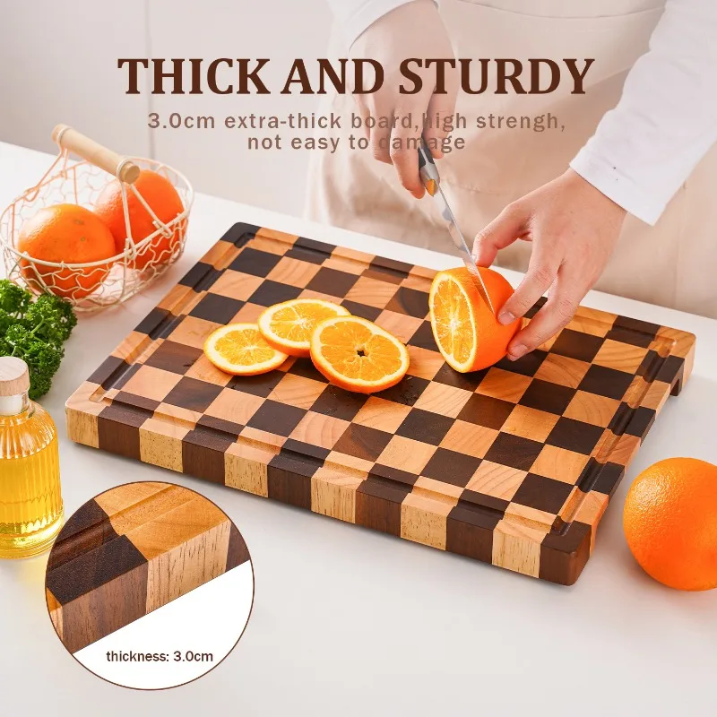 

Checkerboard Acacia Wood Cutting Board - Large Kitchen Chopping Board with Juice Groove, Modern Style for Home Chef