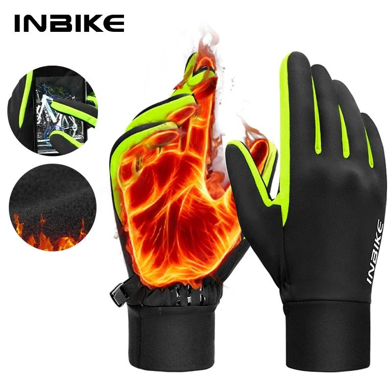 

INBIKE Winter Gloves for Men Women Thermal Fleece Cycling Gloves Full Finger Touchscreen Anti-Shock Road Mountain Bicycle Gloves
