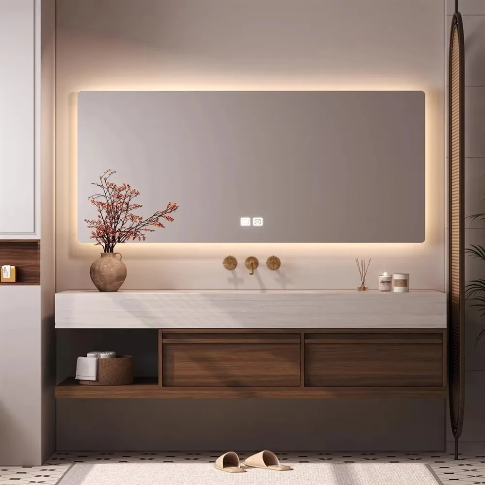 Middle Ancient Wind Cave Multi-Layer Solid Wood Corner Eco-Friendly Hot Bend Seamless One-Piece Basin Bathroom Cabinet