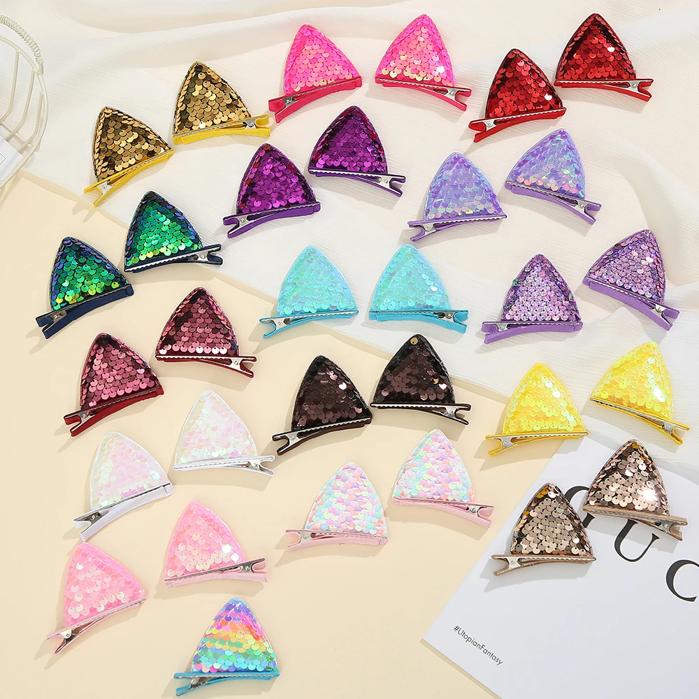 Cat ear side Princess hair clip Sweet girl cute super shiny hair clip powder Sparkly side clip Hair Party Decoration