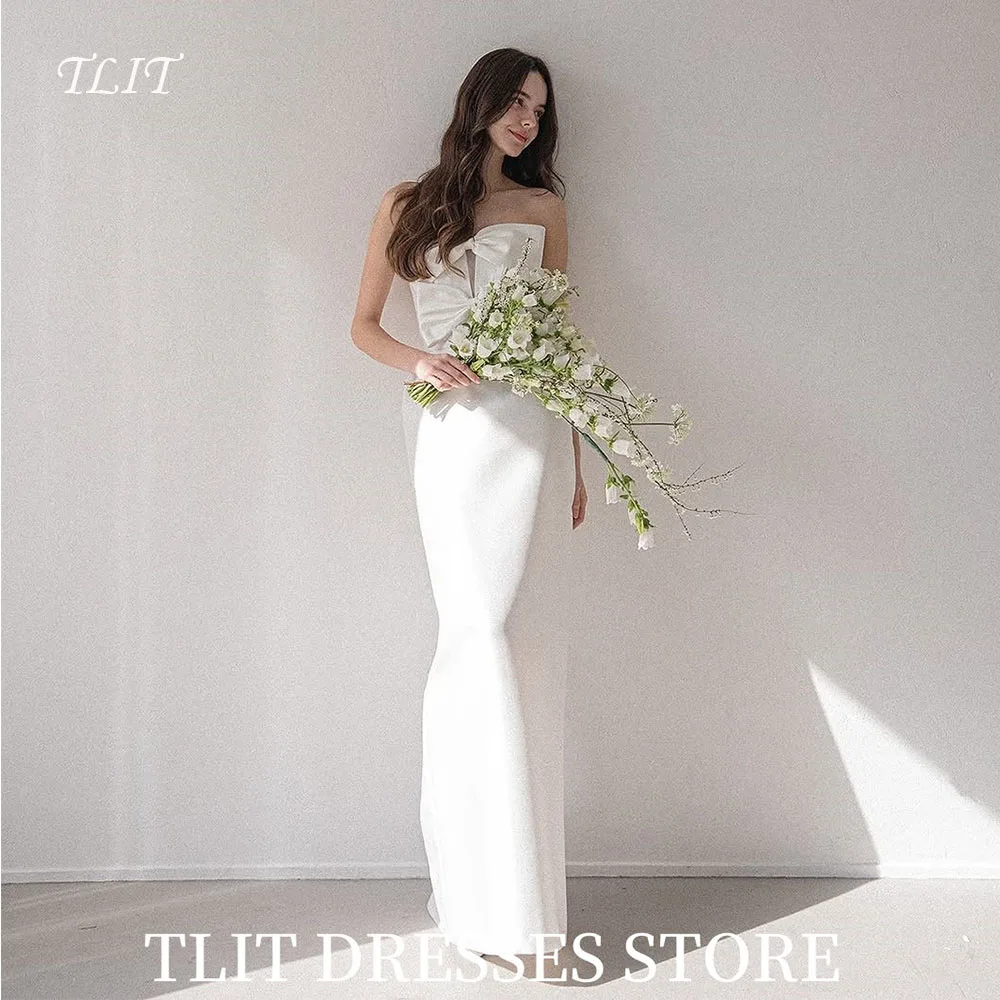 

TLIT Sexy White Mermaid Wedding Dresses Strapless Bow Prom Gowns Korea Bridal Dress Photos Shoot Customized Floor-Length Gowns