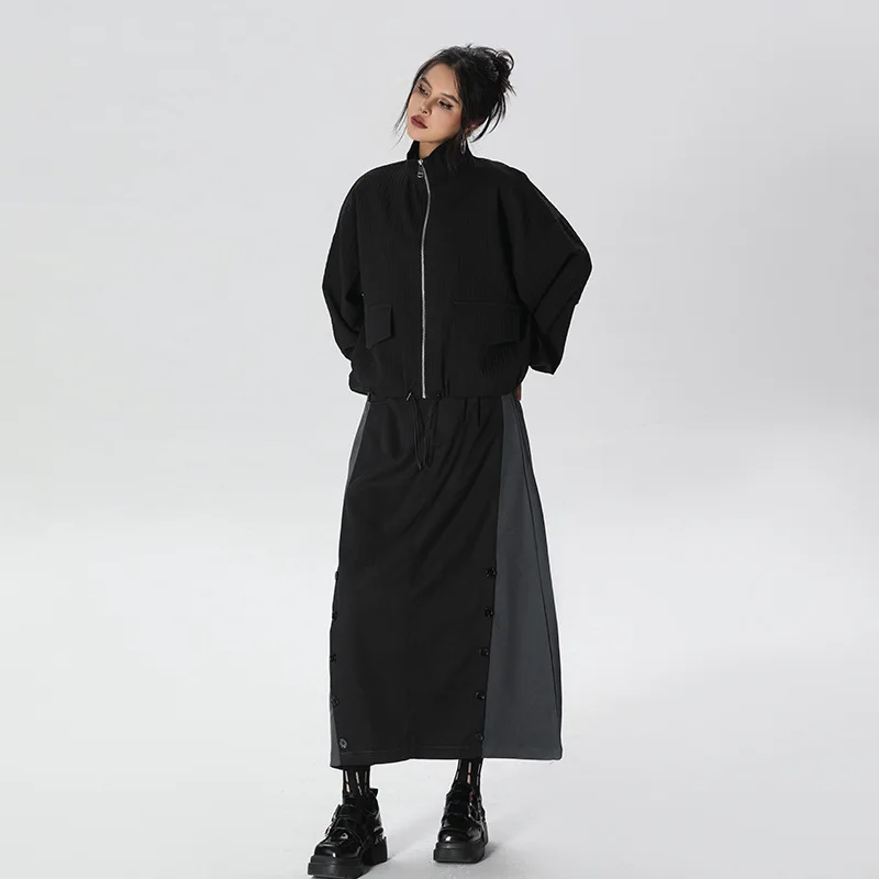 Coat Women Coats Stand Collar Zipper Jackets Y2k Streetwear Work Casual Loose Elegant Splice Jacket 2025 Autumn Winter