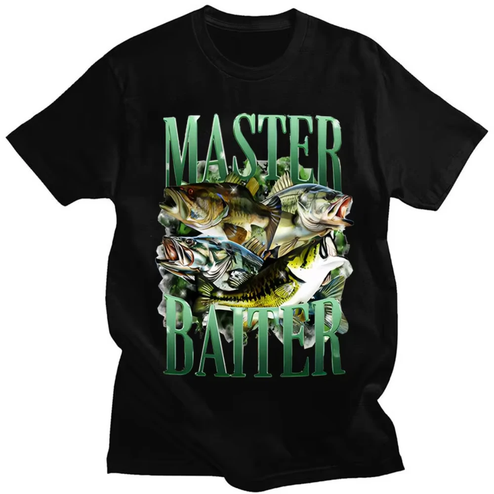 Master Baiter Bass Fishing Funny Graphic T Shirt Men's Vintage O-Neck Oversized Cotton T-shirts Loose Clothing High Quality Tees