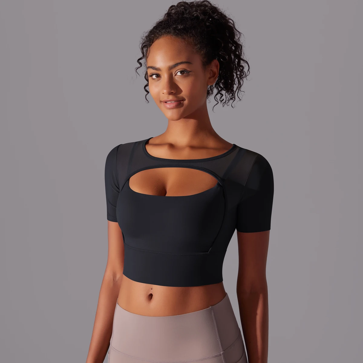 Frauen Mesh Yoga Shirt Sexy Kurzarm T-Shirt Sport Top Bluse Cover Up Quick Dry Gym Kleidung Laufen Fitness Tank Sportwear – Detail 15