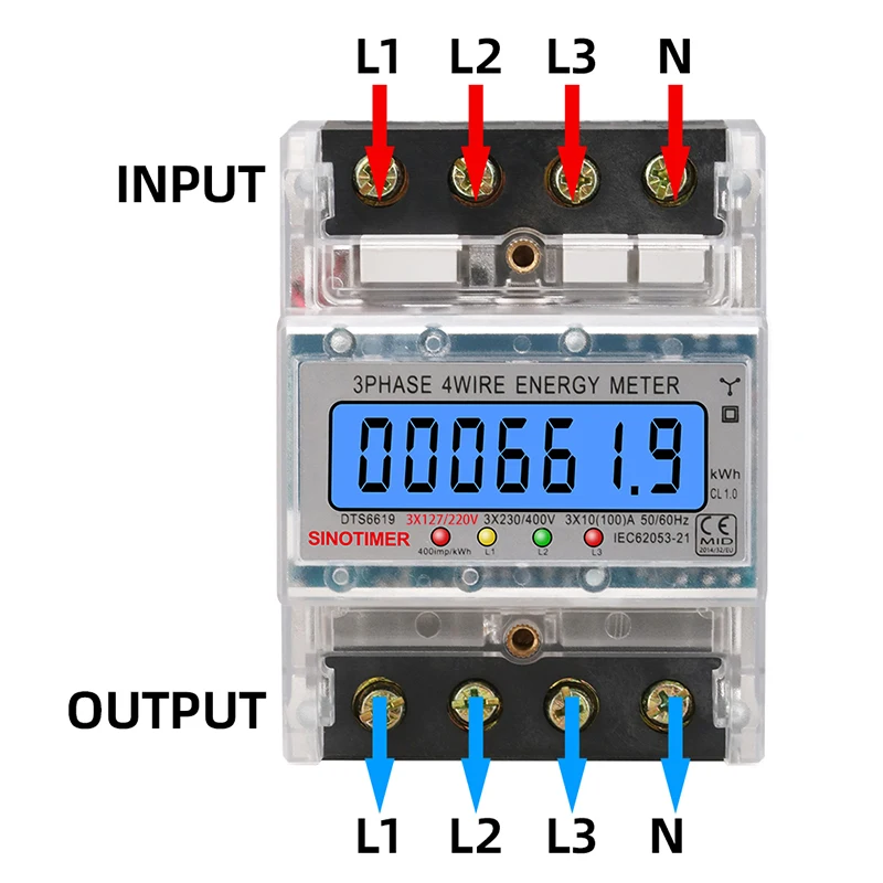 3 Phase 4 Wires Din Rail Energy Meter Power Consumption Monitor kWh Meter Wattmeter 3*127/220V 3*230/400V 50/60HZ 100A