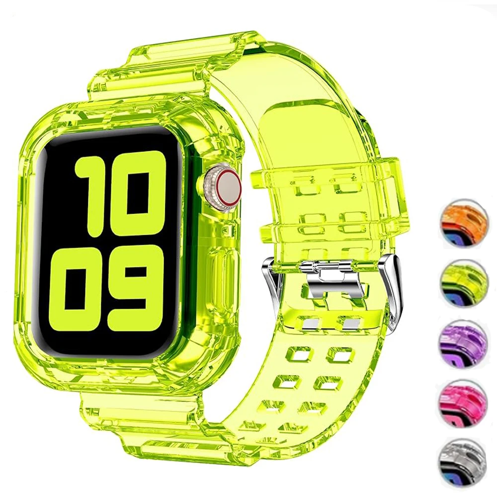 Przezroczysta opaska + etui do zegarka Apple Series 9 8 7 6 SE 5 4 49mm 45mm 44mm 42mm 41mm przezroczyste dla iwatch 3 38mm 40mm gumowy pasek