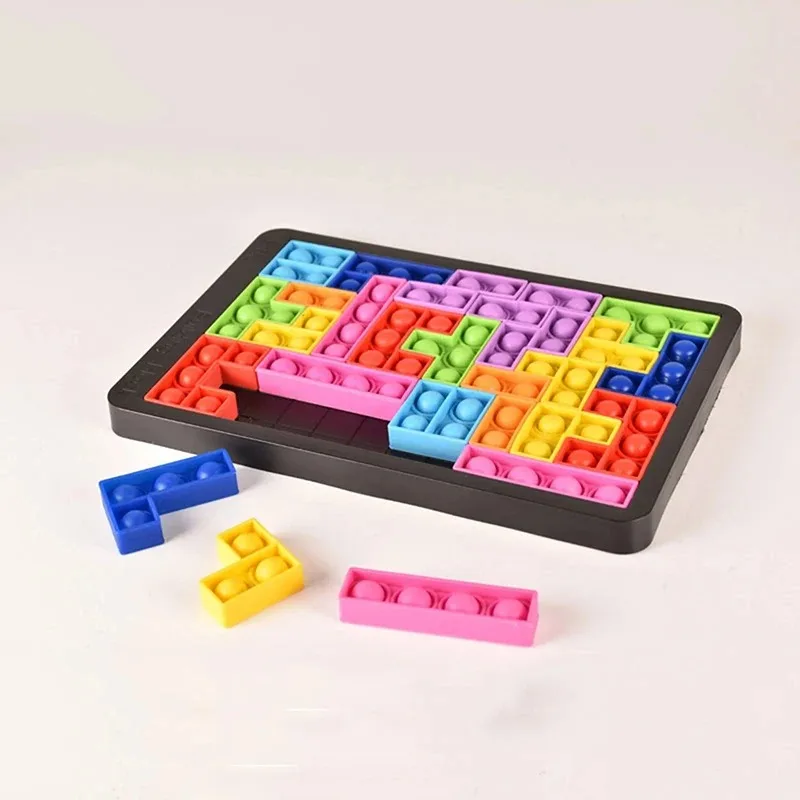 27 pieces of Tetris puzzle silicone elastic finger bounce toy decompression toy puzzle board educational toy - view 5