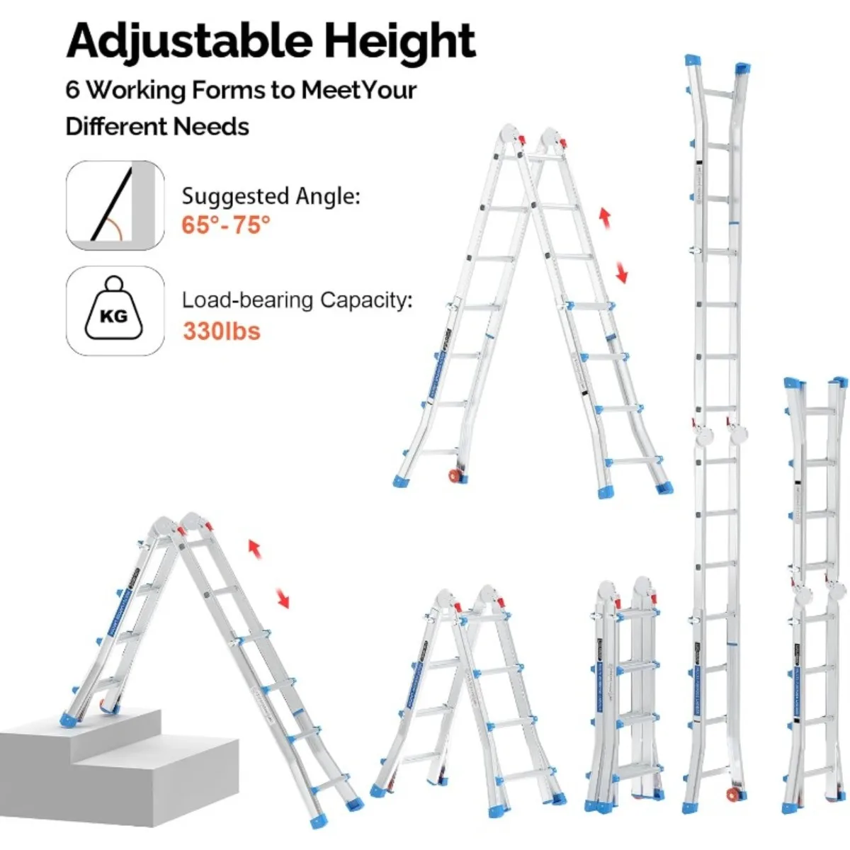 プロ仕様 4段伸縮はしご、17フィート、拡張ベース、330ポンドの高耐久、塗装や修理用