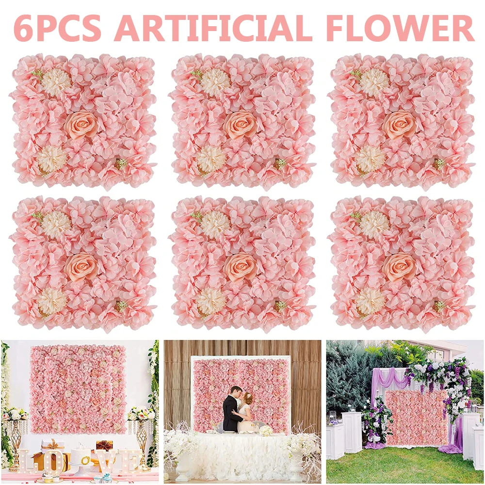 

Artificial Flower Wall Panels 6Pcs Decorative Faux Mat 15x15 Inch Rose Floral for Photo Background Home Wedding Party Décor