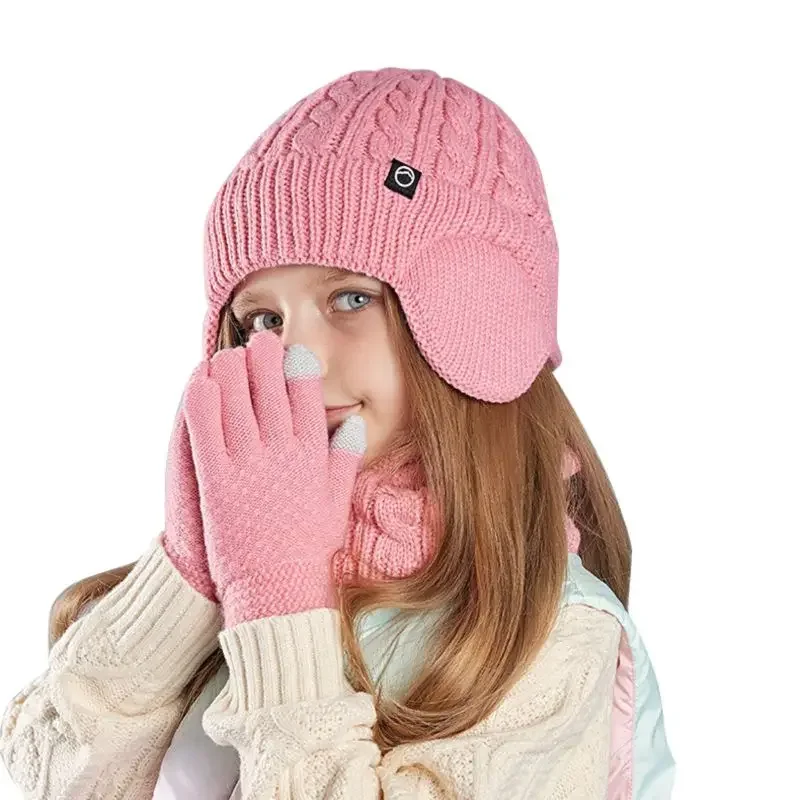 Kindermuts Sjaal Handschoen Set Winter Gebreide Wollen Hoeden Plus Fluwelen Warme Hals Sjaals Jongens Meisjes Thermische Wanten Beanie Hoed