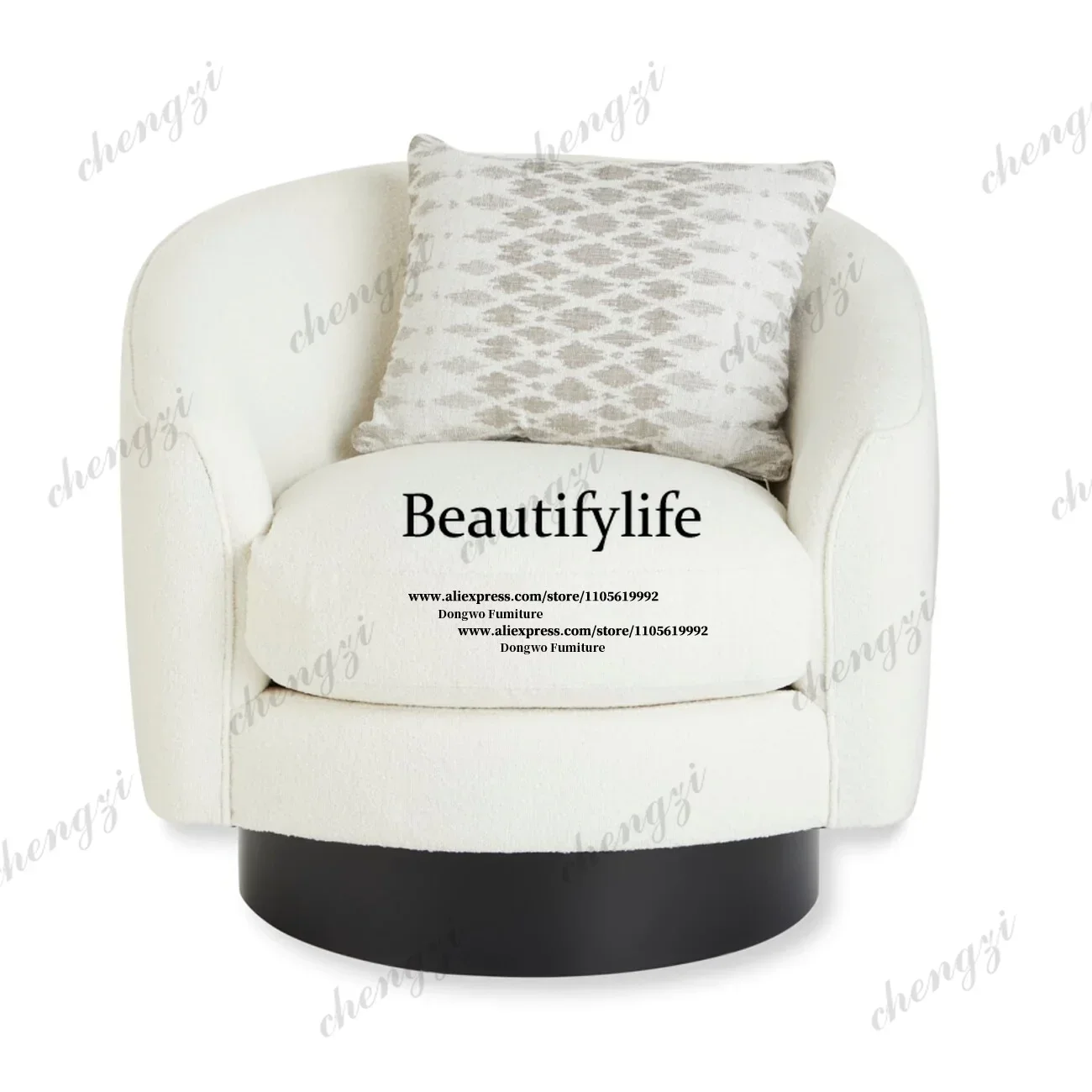 132 Milk white Teddy velvet circular rotating single sofa chair, modern minimalist living room balcony leisure armchair
