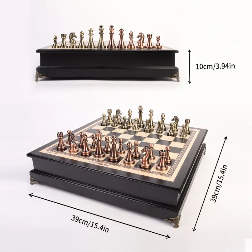Metal Chess Set, Large Deluxe Tabletop Game with 2 Extra Queen Pieces