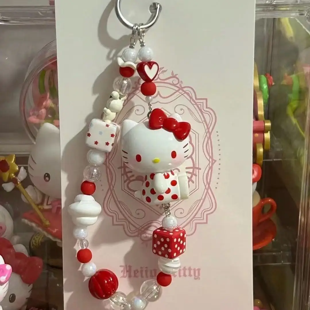 2025 Nowy Różowy Wisiorek Uroczy Kreskówkowy Kot KT Z Koralikami Ozdoba na Telefon Komórkowy Mała i Wykwintna Dekoracja Zawieszka do Torby