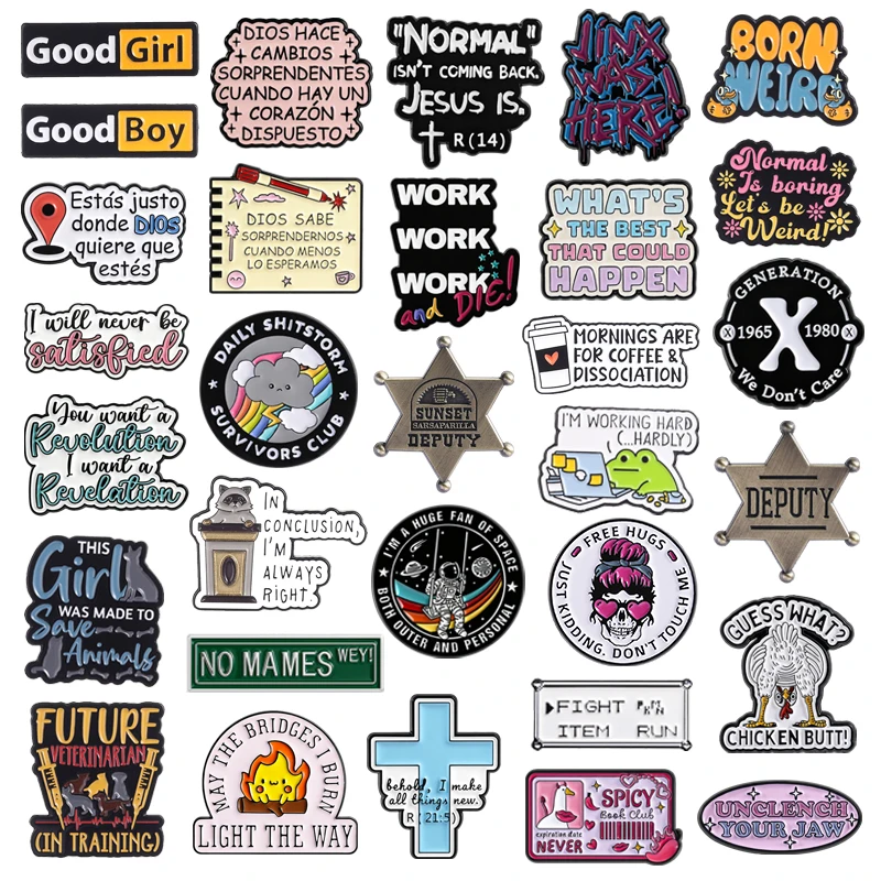 Funny Quotes Enamel Pins NO MAMES WAY JINX Was Here Generation X Motivational Phrase Brooches Lapel Badge Jewelry Gifts