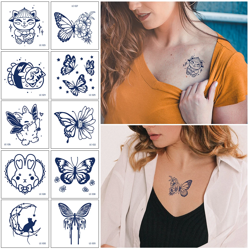 

40Style Juice Ink Tattoos Semi-Permanent Temporary Tattoo Stickers Butterfly Rose Bunny Waterproof Body Arm Fake Tattoos Women