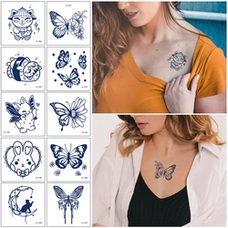 Tatuajes de tinta de jugo para mujer, pegatinas de tatuaje temporales semipermanentes, mariposa, rosa, conejito, tatuajes falsos impermeables para el cuerpo y el brazo, 40 estilos