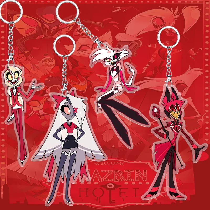 6cm Hazbin Hotel Anime Peripheral Key Chain Accessories Bag Pendant Men Women Acrylic Key Ring Children Gift Charlie Morningstar