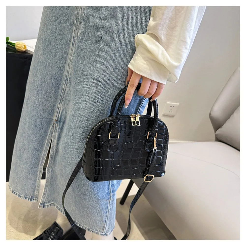 New Pu Leather Shell Bag Solid Color Crocodile Pattern Crossbody Bag Waterproof Shoulder Bag Women