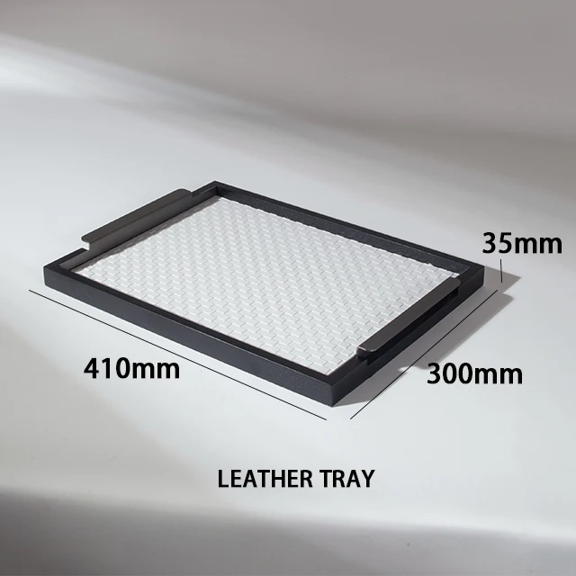 Custom Leather Serving Tray with Metal Handles Matching Storage Boxes and Tissue Boxes Decorative Ottoman Coffee Table Tray
