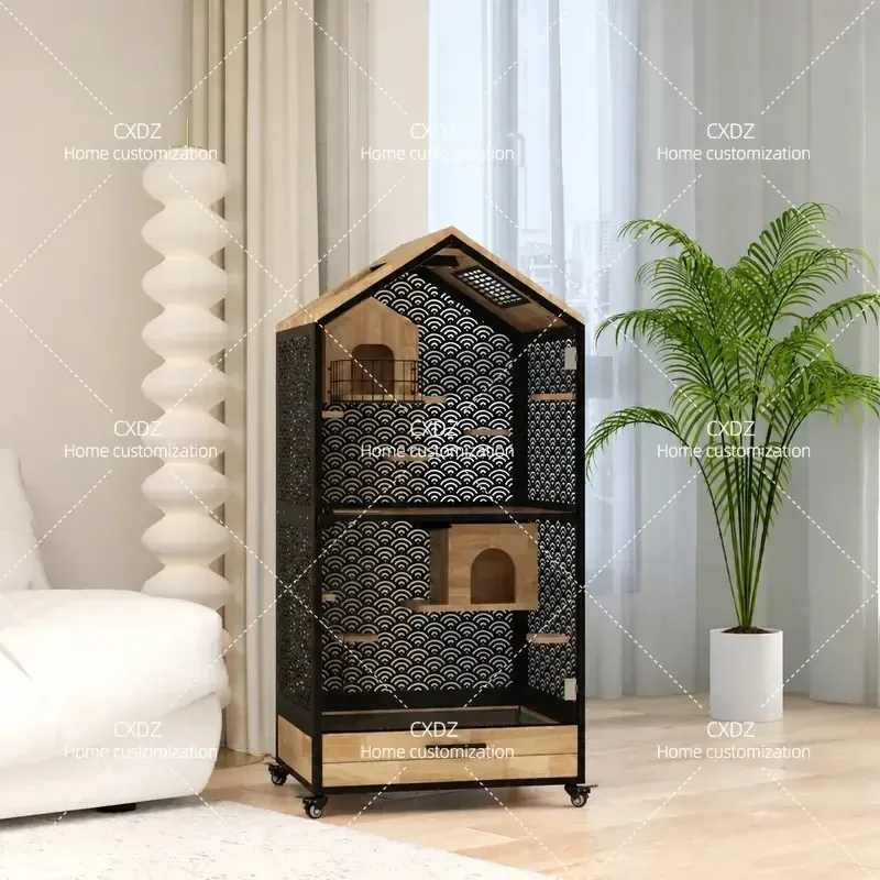 Chinchilla Villa Woven Pattern Solid Wood Transparent Panoramic Small Pet Cage Cabinet Customizable