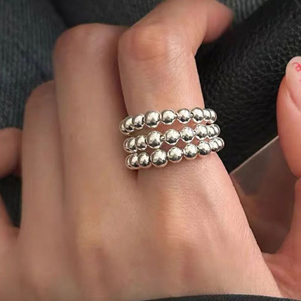 BF CLUB 925 Sterling Rings for Women 3 Layers Simple Geometric Handmade Irregular Retro Ring Allergy For Birthday Party Gift