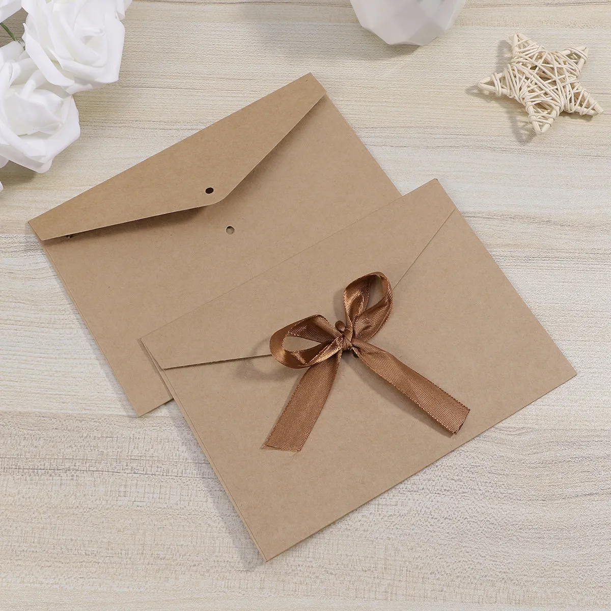 

10Pcs Retro Kraft Paper Envelopes with Elegant Ribbon Tie Creative Bow Design for Wedding Invitation Birthday Party Anniversary
