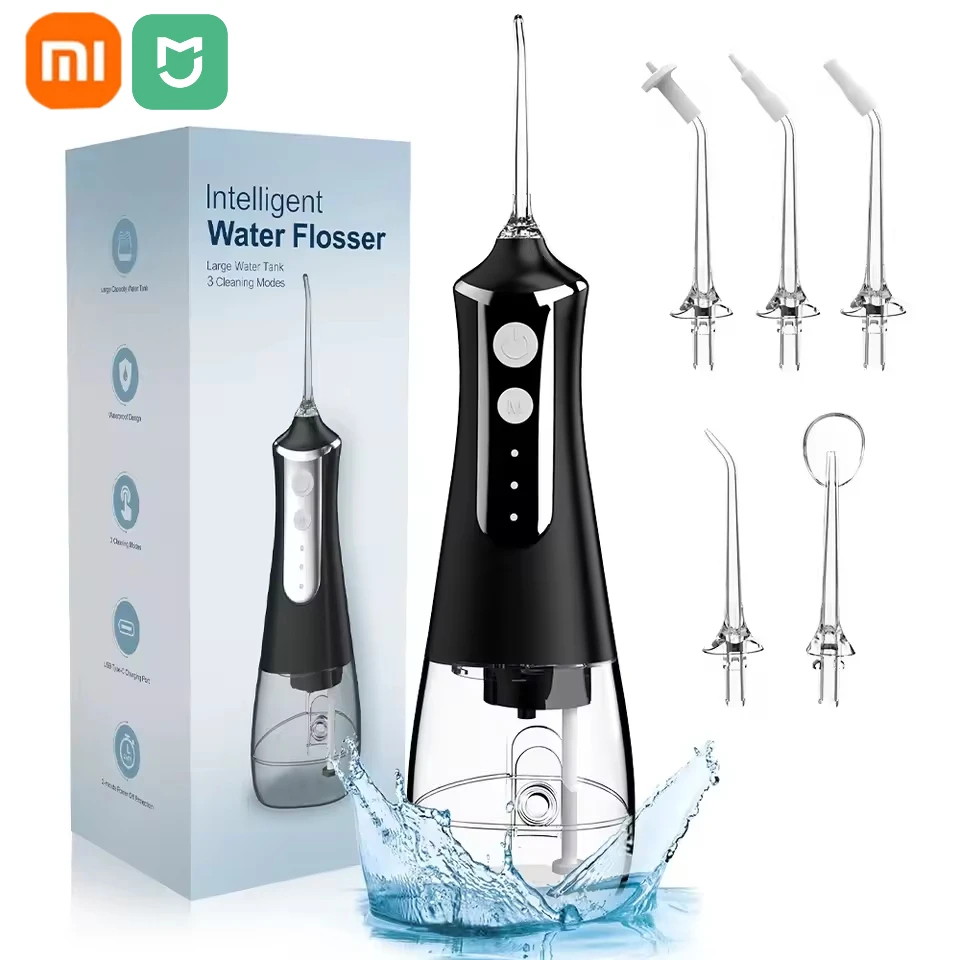 XIAOMI Dental Oral Irrigator Water Flosser Thread Teeth Pick Mouth Washing Machine 5 Nozzels 3 Modes USB Rechargeable 300ml Tank