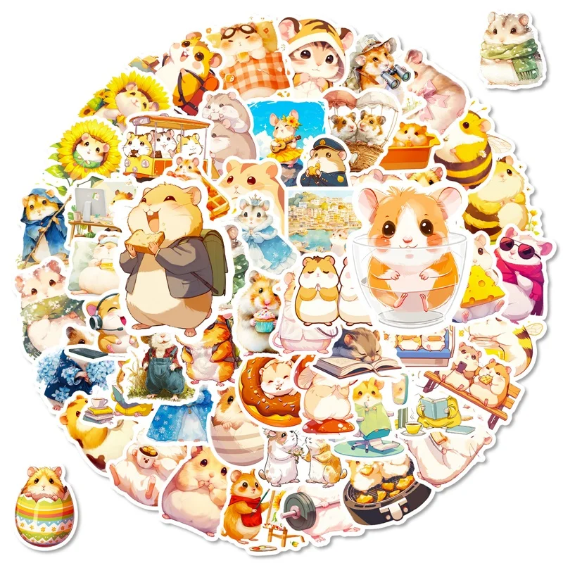 

10/30/56PCS Cute Funny Hamster PVC Sticky Sticker Aesthetic DIY Children's Decoration Scrapbooking Hand Accounting Supplies