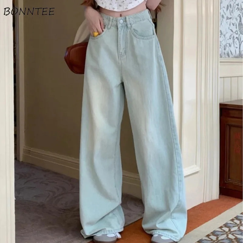 

Chic Jeans for Women Washed Loose Wide Leg Pants Korean Style College Spring Summer High Waist All-match New Trendy New Simple