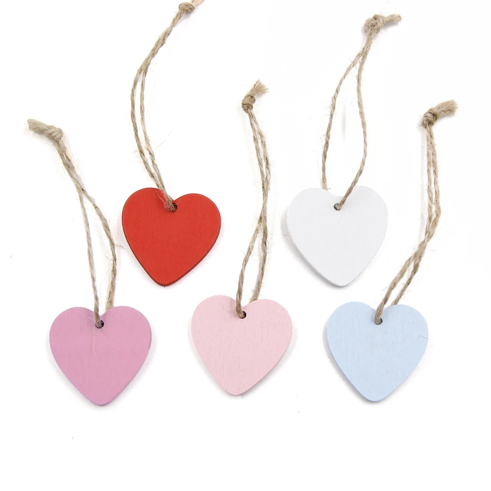 10PCS Heart Wooden Pendants Ornaments Mini Wood Craft Vintage Home Wedding/Birthday Party Decorations Wedding Favors Gifts