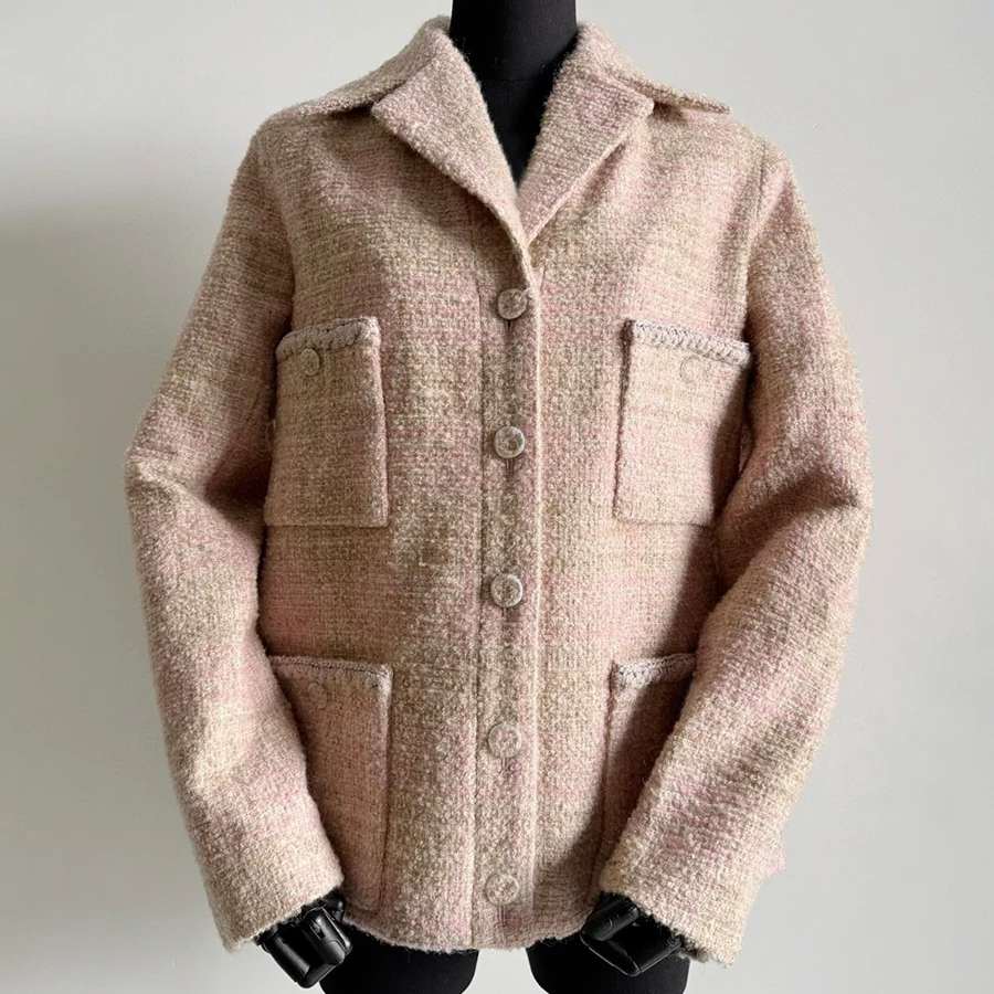 

NIGO Women's Fall/Winter Tweed Single-Breasted Solid Color Long-Sleeve Blazer Jacket #hz1139