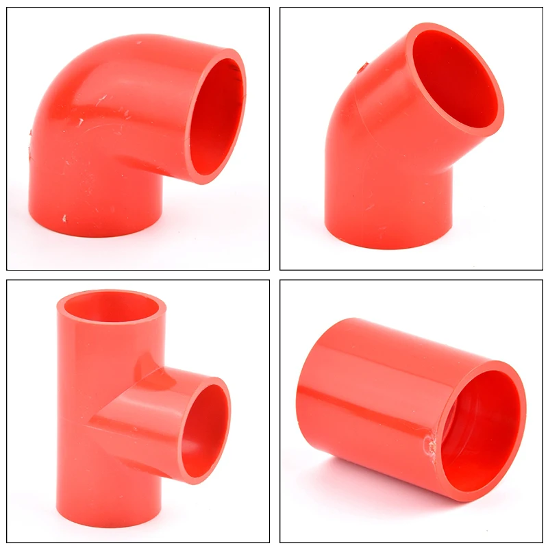 Red PVC Pipe Connector 90° Elbow Direct Tee Joint DIY Garden Irrigation Fittings, Aquarium Fish Tank Water Supply Tube Connector