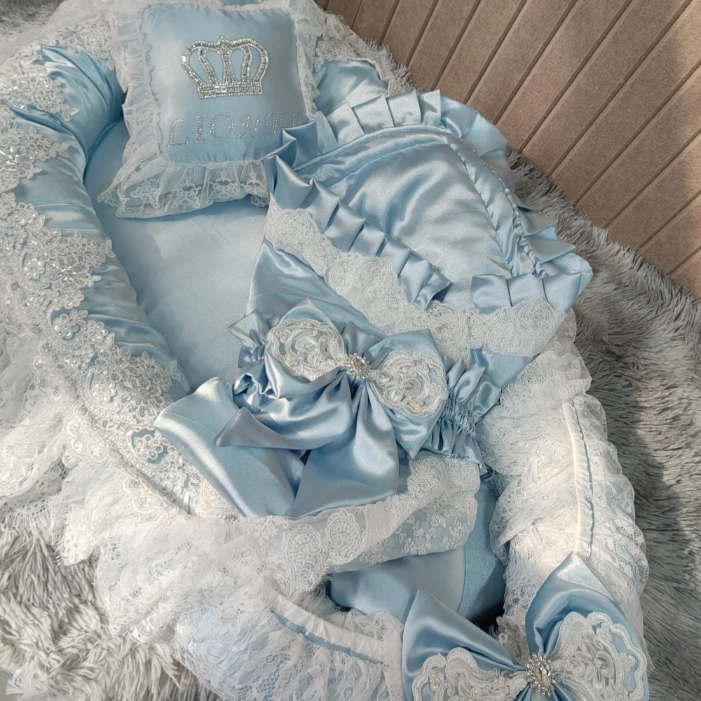 Beginnings Silk Soft Baby Lounger Pillow Quilt Set 0-1 year Babies Crib Bedding French Lace Newborn Essentials Baby Nest Lounger