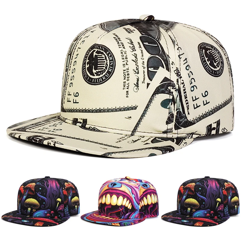 2025 Creative and Personalized New Printed Flat Edge Hat Street HipHop Hat Street Dance Decorative Hat Sunshade Hat Baseball Hat