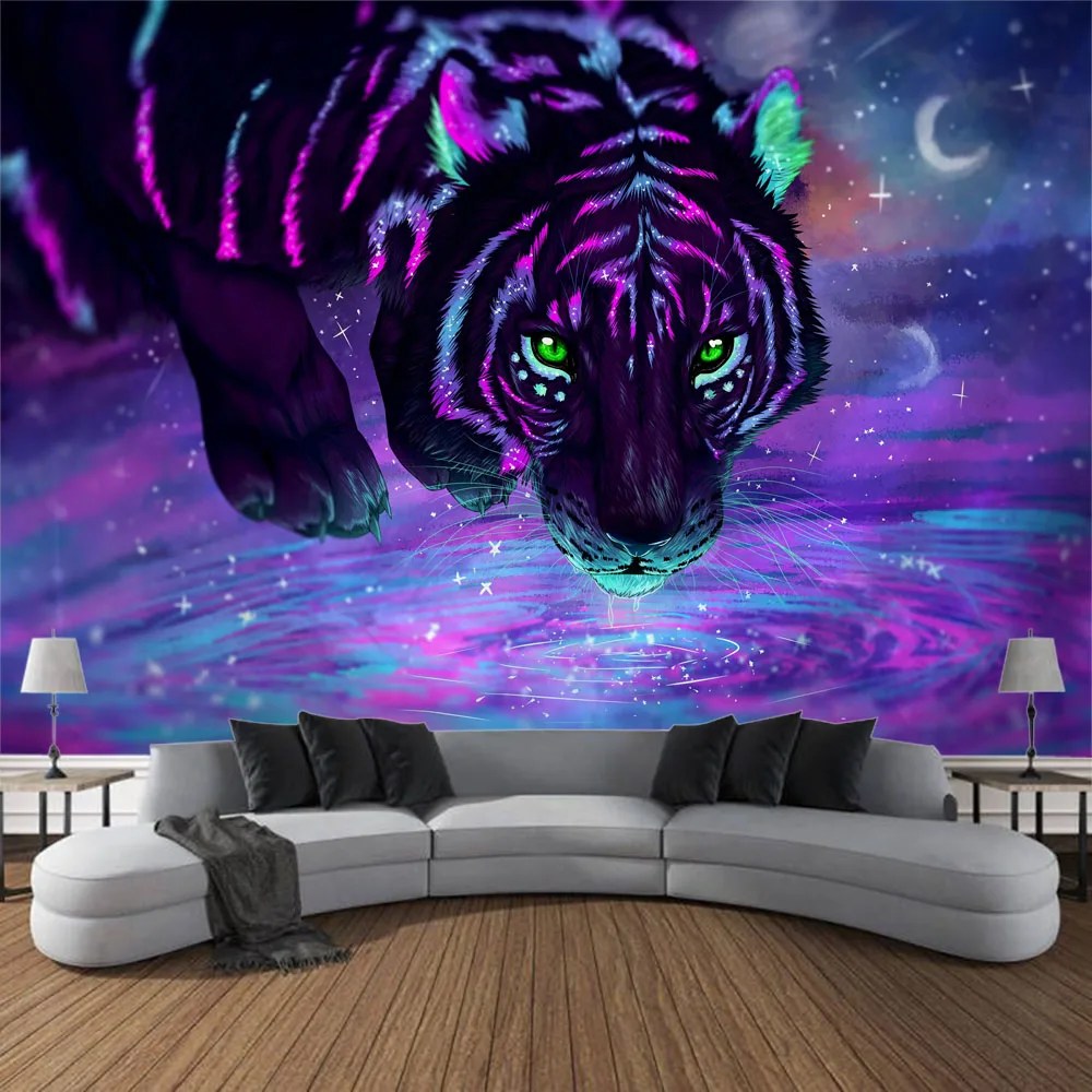 

Tiger tapestry wall hanging, psychedelic animals, home decor, hippie room art decoration, background poster, sofa bed sheets