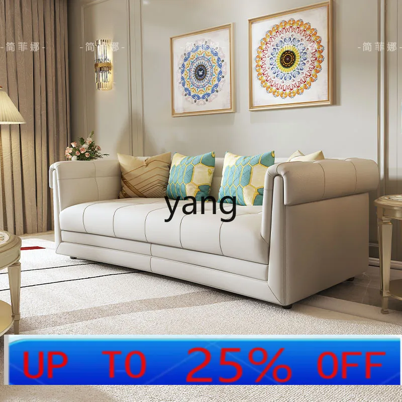 LMM American leather sofa first layer cowhide small apartment villa cream wind living room multi-person sofa