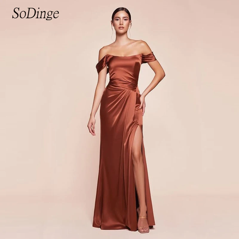 SoDigne Mermaid Elegant Bridesmaid Dresses Off Shoulder Strapless Satin Split Gowns for Women Long Wedding Gust Dress Customized