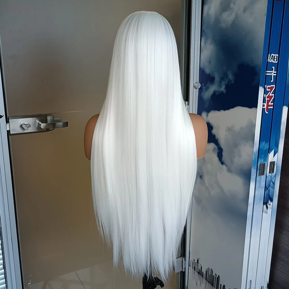 White Wig Straight Synthetic Lace Frontal Wigs for Women Ready to Wear Long White Wig Cosplay Snow White Colored Wigs for Women view 5