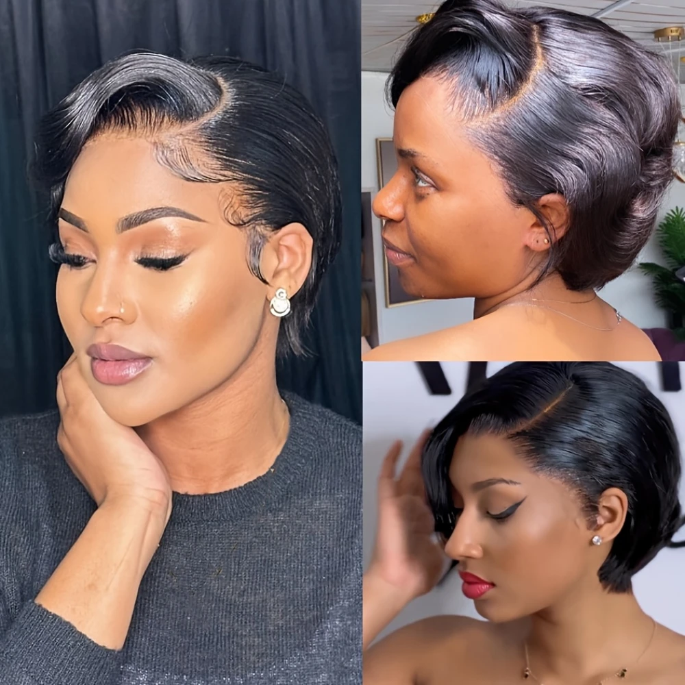 

13x4 Transparent Lace Frontal Wig Human Hair Straight Bob Wig Pixie Cut Wig with Pre-Plucked 150% Density 8Inch Wig Colored Wig