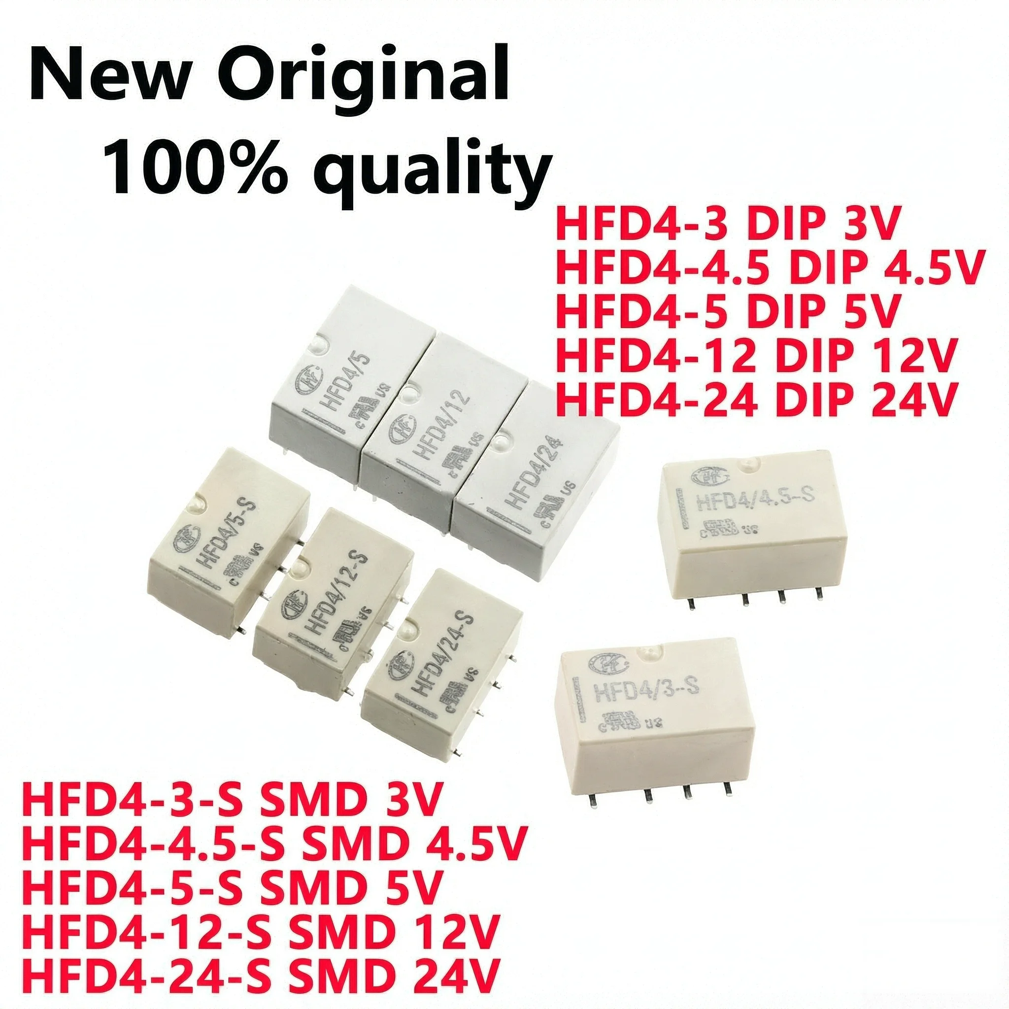 5/PCS HFD4-3 HFD4-5 HFD4-12 HFD4-24 HFD4-4.5 HFD4-3-S HFD4-5-S HFD4-12-S HFD4-24-S 3V 5V 4.5V 5V 12V 24V DIP SMD Signal relay