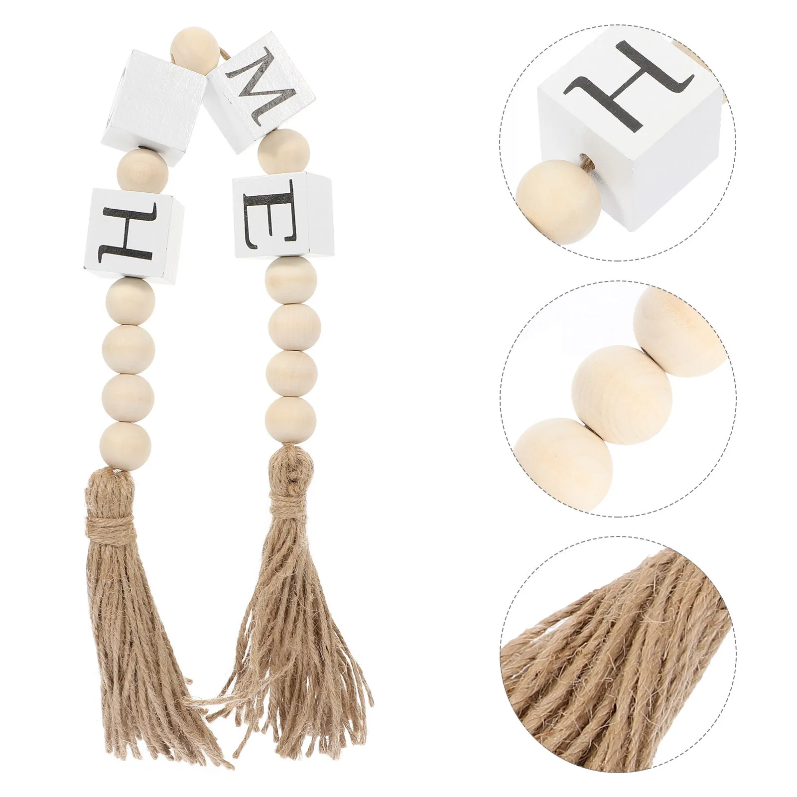 

Wood Bead Garland With Tassels Natural Hemp Rope For Farmhouse Wall Hanging Decor Tiered Tray Decoration Party Supply