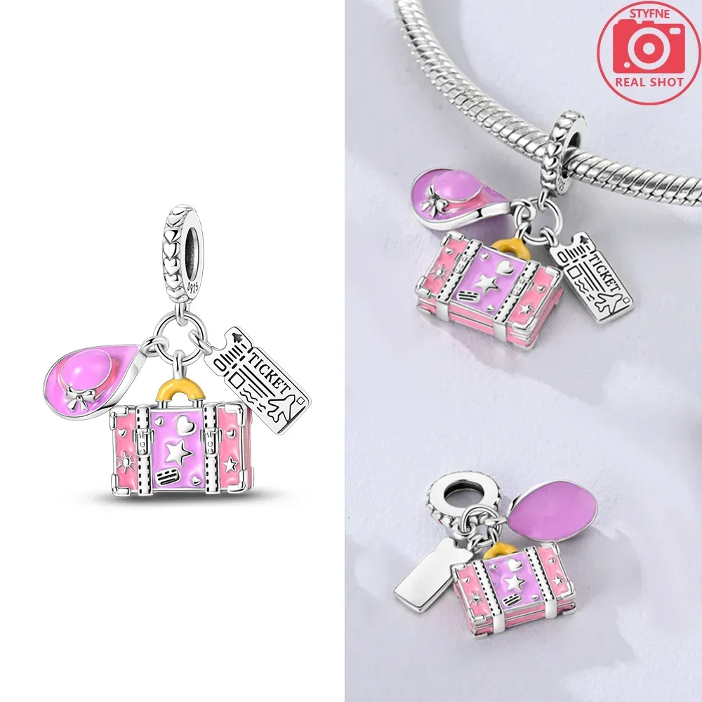 Exquisite Travel Series Suitcase Camera Airplane Hat 925 Silver Charms Beads Fit Original Bracelets DIY Jewelry Accessory Gifts