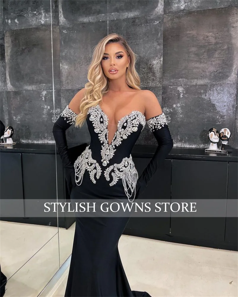 Luxury Dubai Sweetheart Evening Dresses For Black Girls Beaded Crystal Birthday Party Gowns With Gloves Tassel Customized