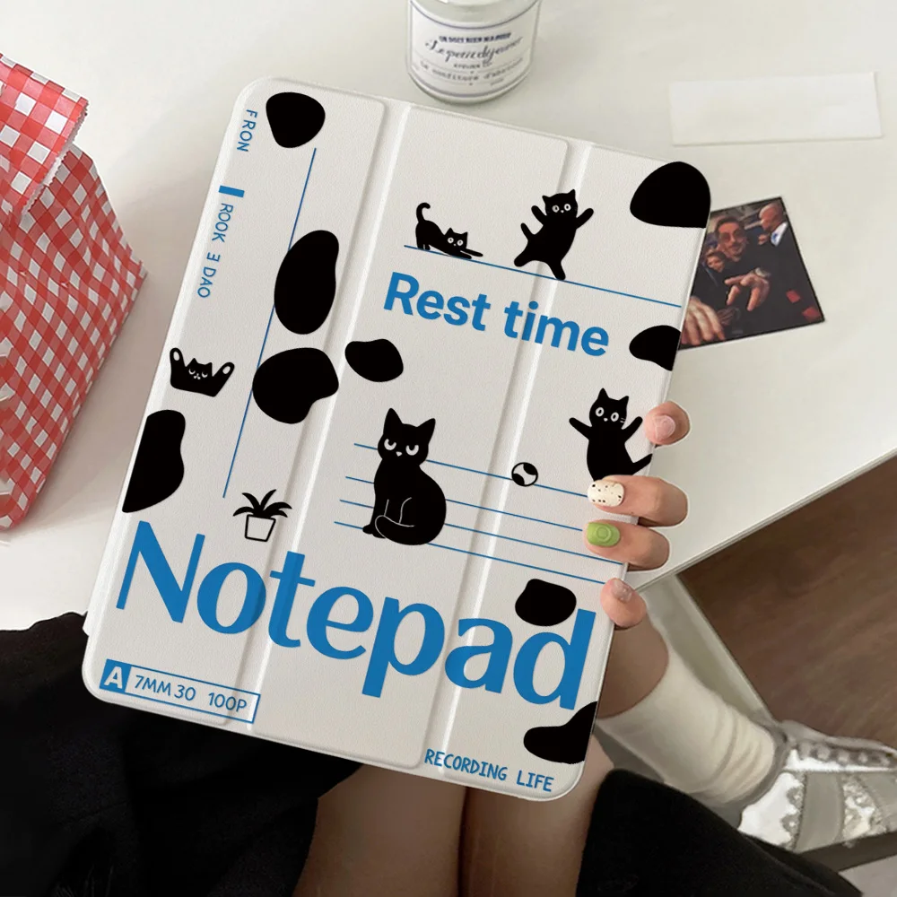 Black Cat & Notepad Tablet Case for Samsung Tab S10 Plus S9 FE Plus S8 Plus S7 FE S6 Lite A9 Plus A11 Plus A8 Cute Kawaii Cover